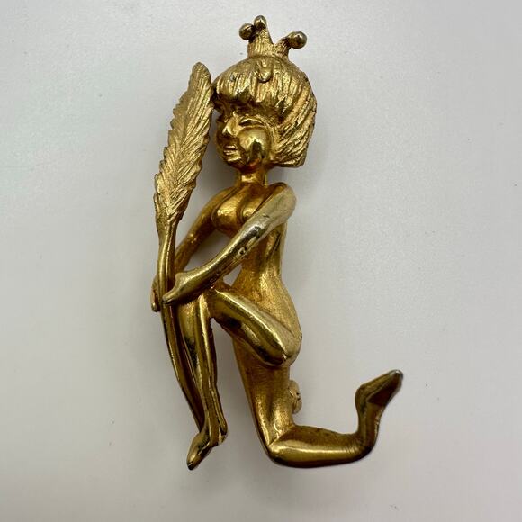 Hobé Hobe vintage gold tone kneeling woman with leaf figural brooch pin - Picture 1 of 6